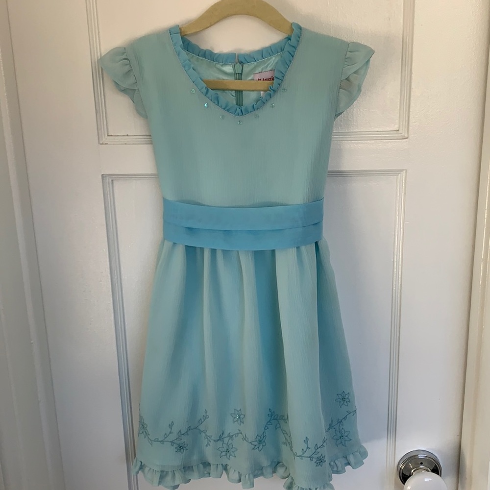 Light Blue Girls' Ruffled Waist Party Dress Pre- Mattel American Girl